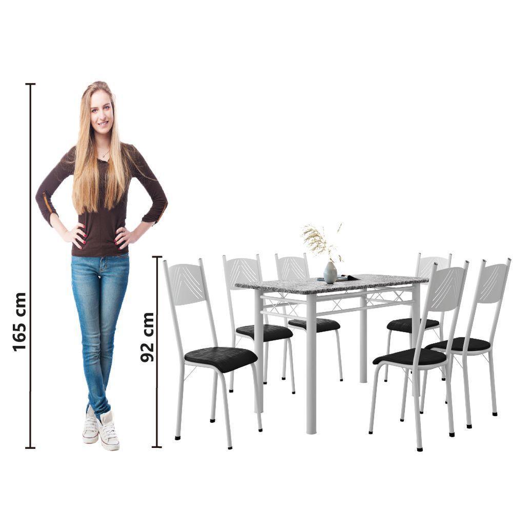 Conjunto De Mesa Sala De Jantar Sara Com 6 Cadeiras Tubular Granito 1,40m Artefamol Branco / Preto - 6