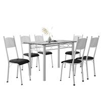 Conjunto De Mesa Sala De Jantar Sara Com 6 Cadeiras Tubular Granito 1,40m Artefamol Branco / Preto - 1