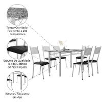 Conjunto De Mesa Sala De Jantar Sara Com 6 Cadeiras Tubular Granito 1,40m Artefamol Branco / Preto - 5