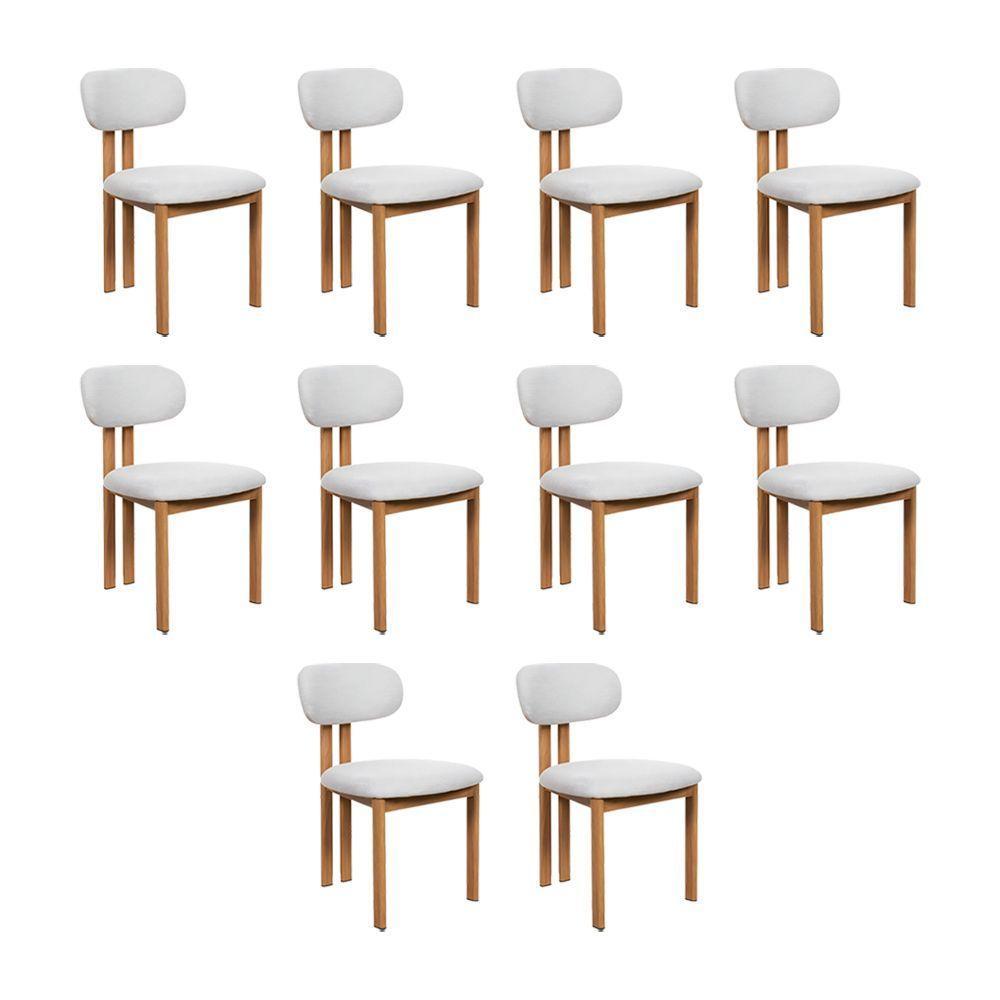 Kit 10 Cadeiras De Jantar Tulipa Estrutura Aço Carbono Laminado Natural Com Estofado Linho Cru - 1