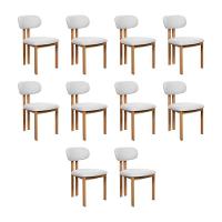 Kit 10 Cadeiras De Jantar Tulipa Estrutura Aço Carbono Laminado Natural Com Estofado Linho Cru - 1