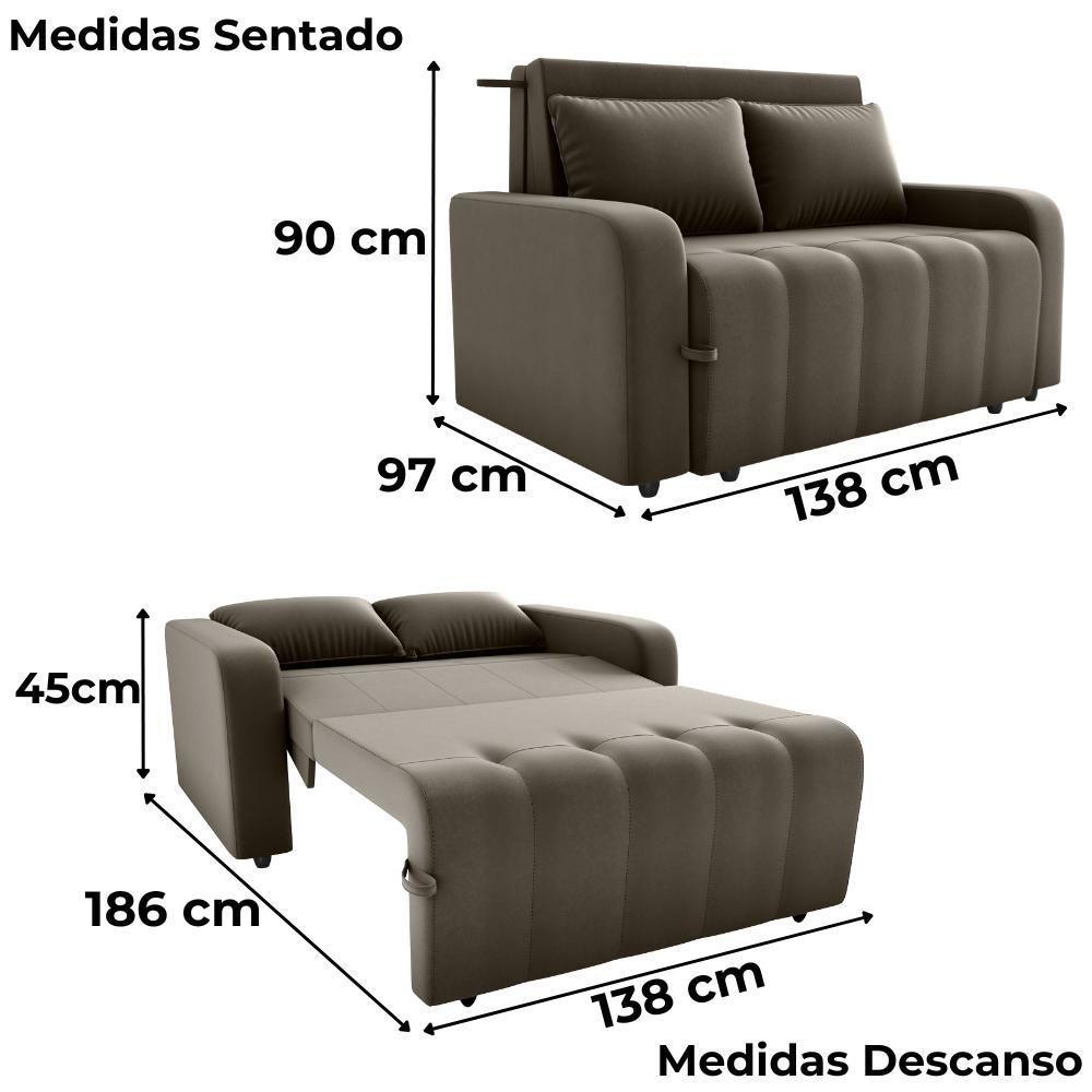 Sofa Cama 2 Lugares 138 Cm Amora Veludo Maserati Milani Store Marrom - 3