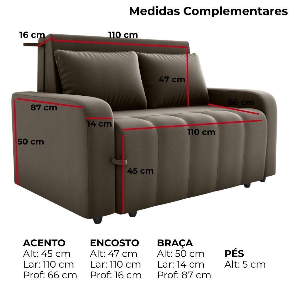 Sofa Cama 2 Lugares 138 Cm Amora Veludo Maserati Milani Store Marrom - 4
