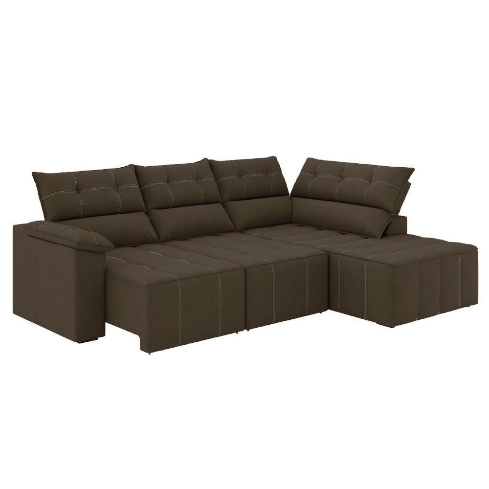 Sofá De Canto Retrátil E Reclinável 4 Lugares Santorini Veludo Luizzi Marrom - 1
