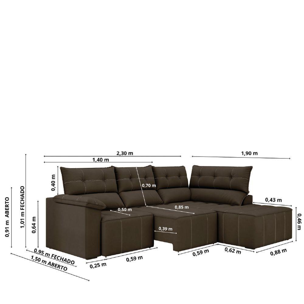 Sofá De Canto Retrátil E Reclinável 4 Lugares Santorini Veludo Luizzi Marrom - 3