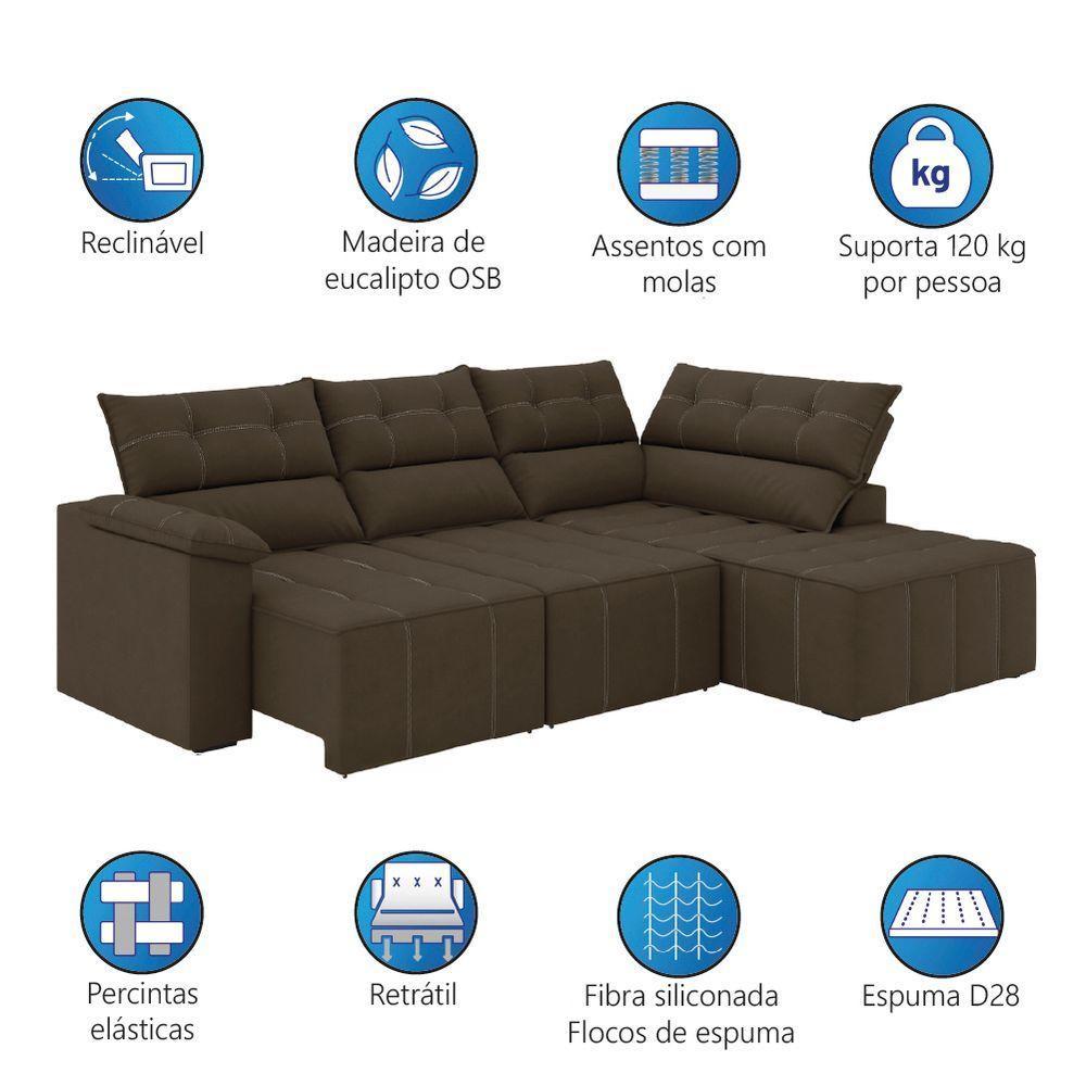 Sofá De Canto Retrátil E Reclinável 4 Lugares Santorini Veludo Luizzi Marrom - 4