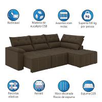 Sofá De Canto Retrátil E Reclinável 4 Lugares Santorini Veludo Luizzi Marrom