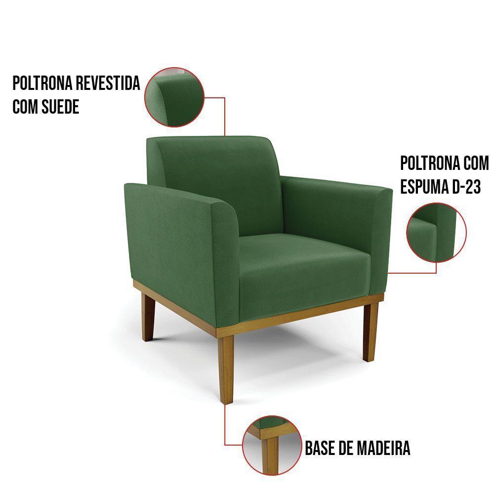 Sofá Namoradeira Com Poltrona Base De Madeira Fixa Castanho Marisa Suede Verde D03 - D?rossi - 5