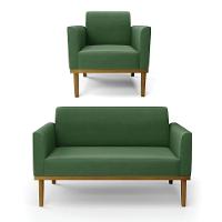 Sofá Namoradeira Com Poltrona Base De Madeira Fixa Castanho Marisa Suede Verde D03 - D?rossi - 1