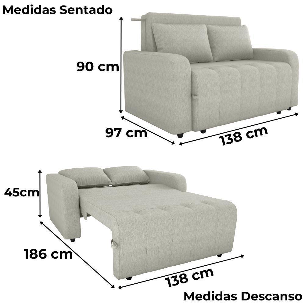 Sofa Cama 2 Lugares 138 Cm Amora Tecido Pompeia G504 Milani Store Bege - 3