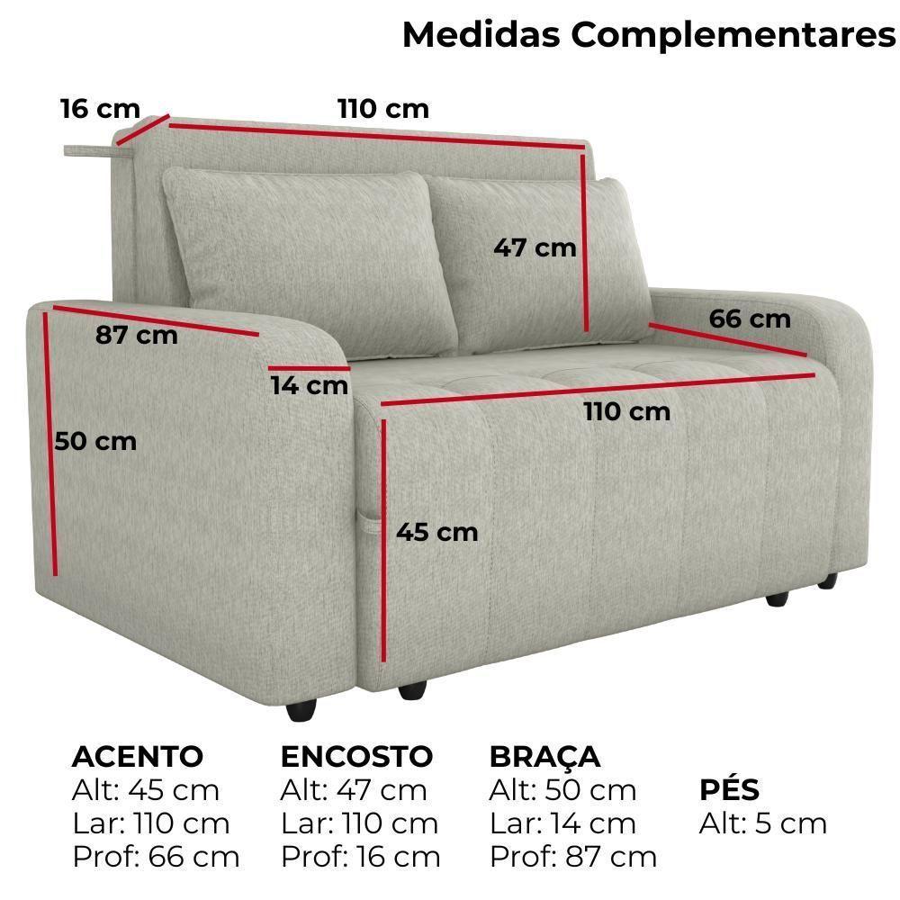 Sofa Cama 2 Lugares 138 Cm Amora Tecido Pompeia G504 Milani Store Bege - 4