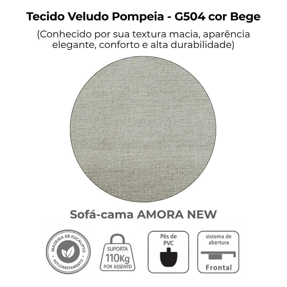 Sofa Cama 2 Lugares 138 Cm Amora Tecido Pompeia G504 Milani Store Bege - 6