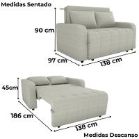 Sofa Cama 2 Lugares 138 Cm Amora Tecido Pompeia G504 Milani Store Bege - 3