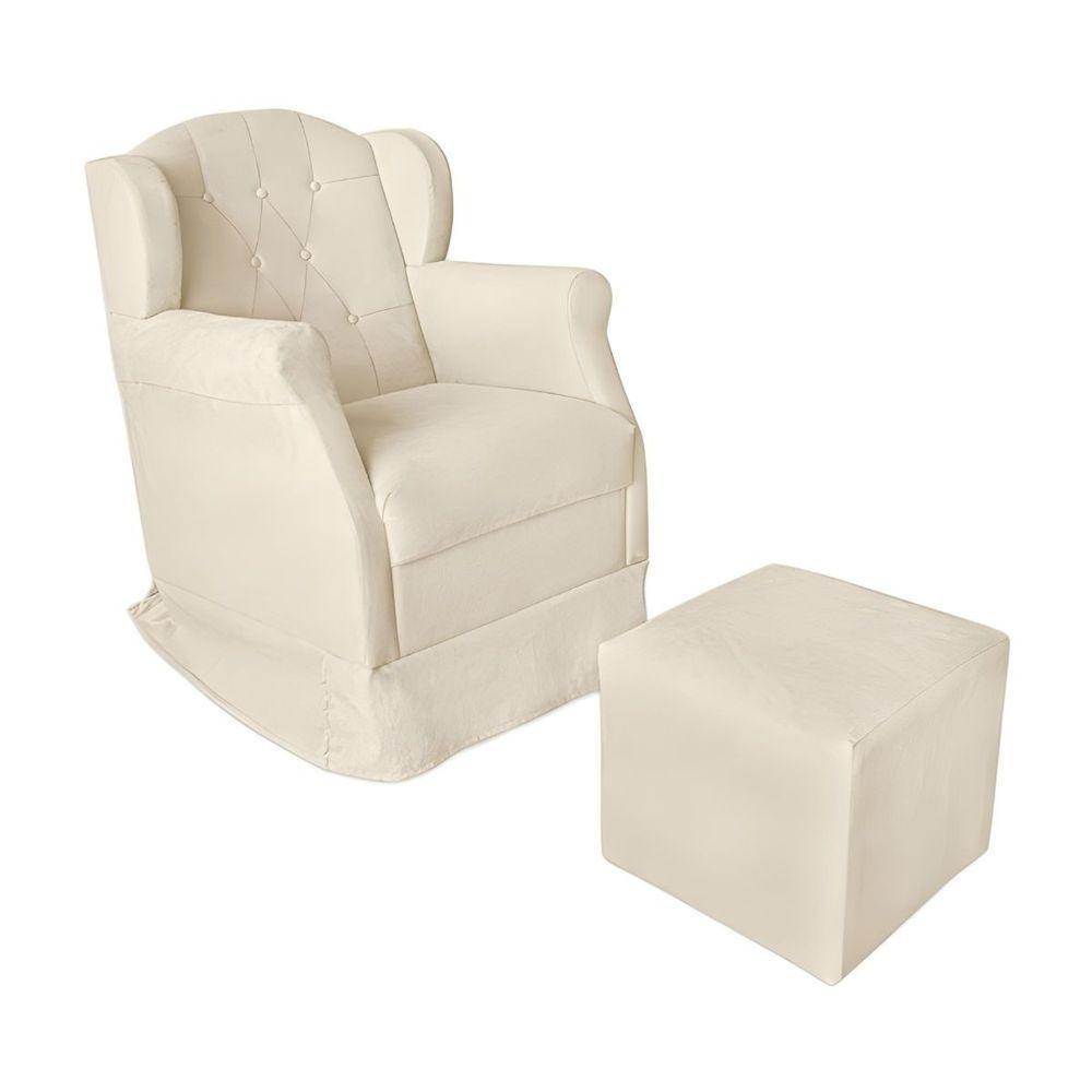 Kit Poltrona Amamentação Com Puff Confortável Serena Suede Cor:bege - 1