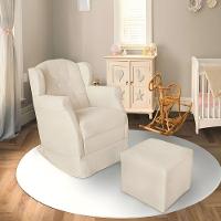 Kit Poltrona Amamentação Com Puff Confortável Serena Suede Cor:bege - 2