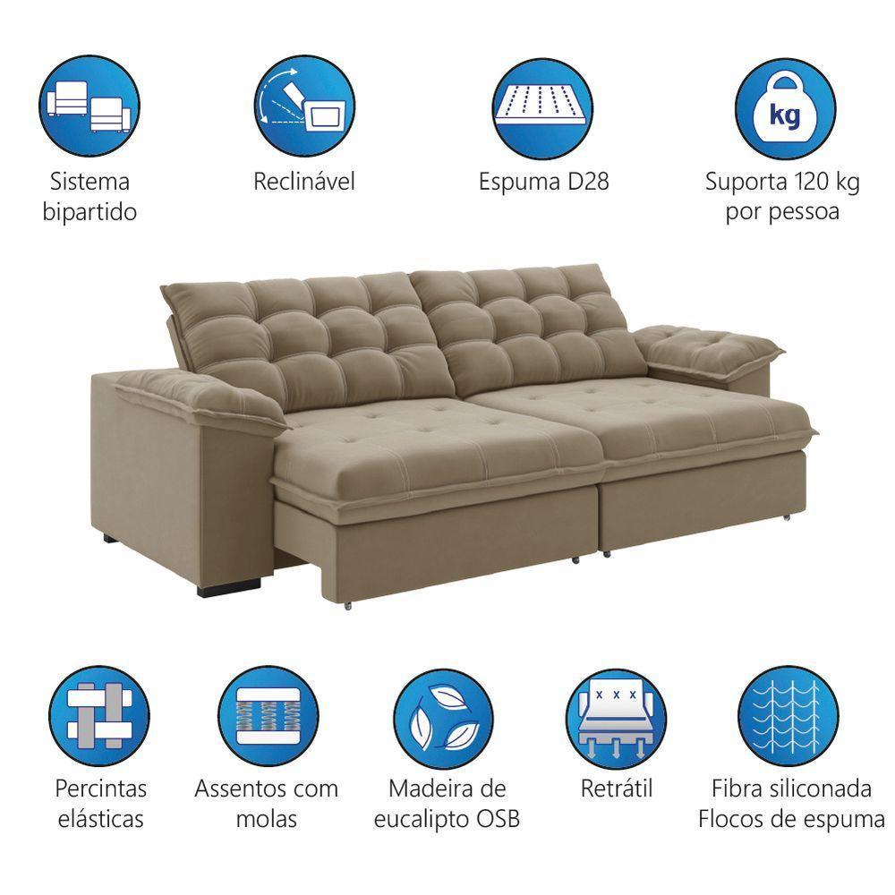 Sofá Retrátil E Reclinável Bipartido 2,90m 5 Lugares Palermo Slim Luizzi Castor - 4