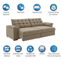 Sofá Retrátil E Reclinável Bipartido 2,90m 5 Lugares Palermo Slim Luizzi Castor