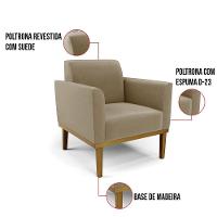 Sofá Namoradeira Com 2 Poltronas Base De Madeira Fixa Castanho Marisa Suede Marrom Rato D03 - D?rossi - 6