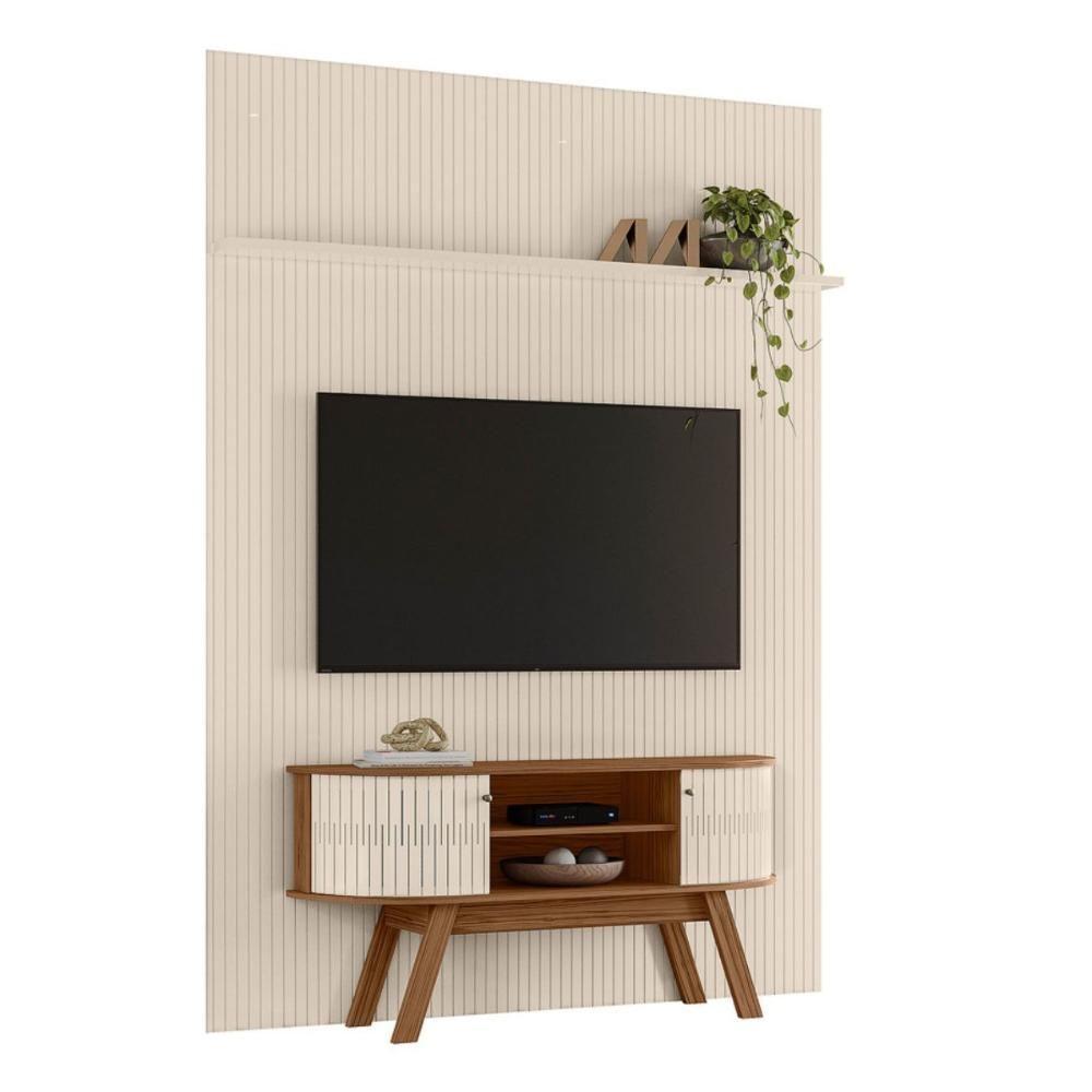 Conjunto New Estoril Painel Com Prateleira Aparador Rack Naturale/off-white - 2