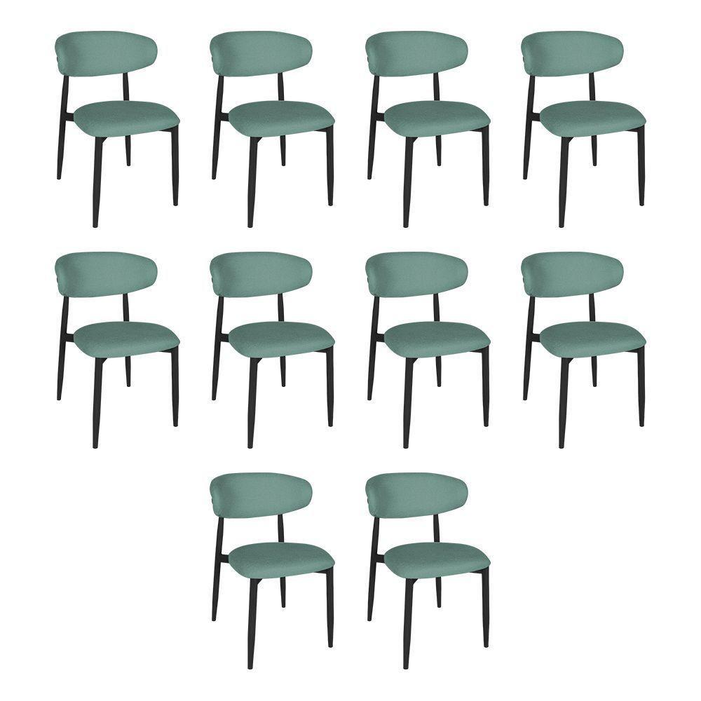 Kit 10 Cadeiras De Jantar Lucy Estrutura Aço Carbono Laminado Preto Com Estofado Linho Verde - 1