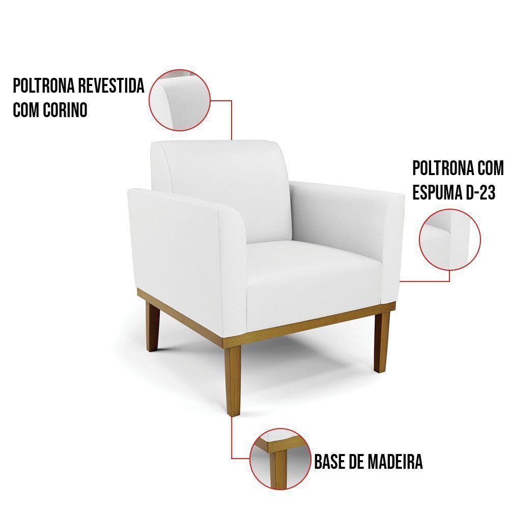 Sofá Namoradeira Com 2 Poltronas Base De Madeira Fixa Castanho Marisa Corino Branco D03 - D?rossi - 4