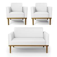 Sofá Namoradeira Com 2 Poltronas Base De Madeira Fixa Castanho Marisa Corino Branco D03 - D?rossi - 1