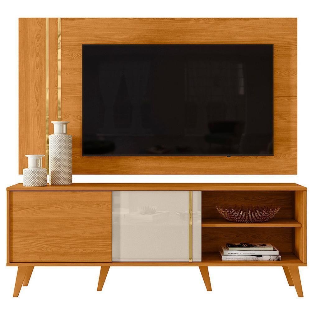 Painel Rack Bancada Tv 60 Pol 160 Cm Cronos Cinamomo Off White Madetec - 1