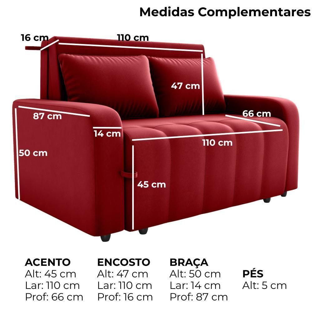 Sofa Cama 2 Lugares 138 Cm Amora Veludo Maserati Milani Store Vermelho - 4