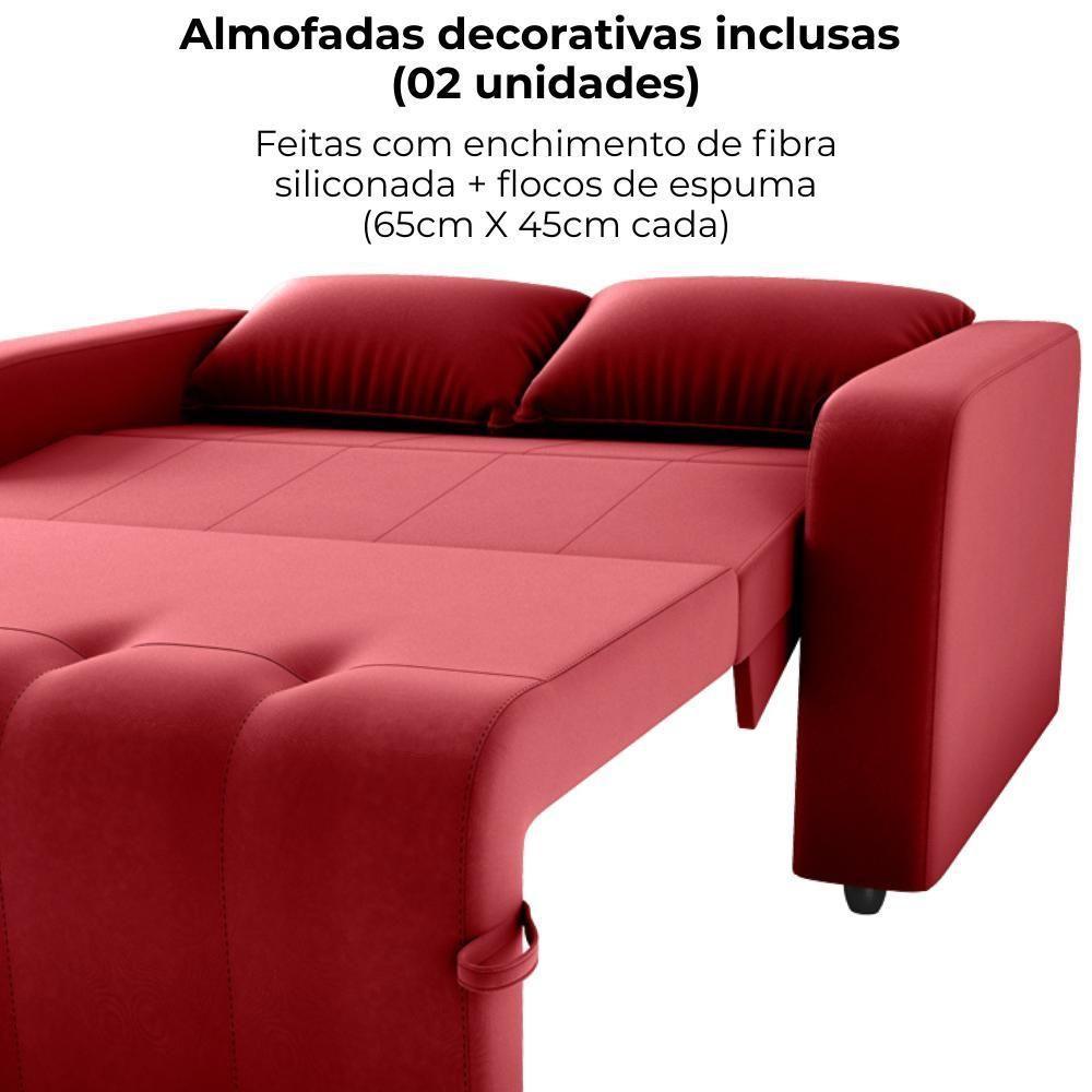 Sofa Cama 2 Lugares 138 Cm Amora Veludo Maserati Milani Store Vermelho - 5
