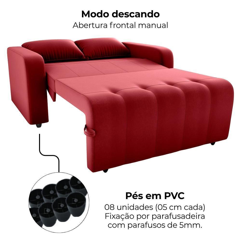 Sofa Cama 2 Lugares 138 Cm Amora Veludo Maserati Milani Store Vermelho - 7