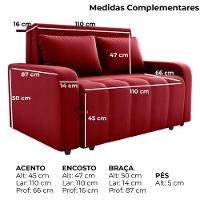 Sofa Cama 2 Lugares 138 Cm Amora Veludo Maserati Milani Store Vermelho