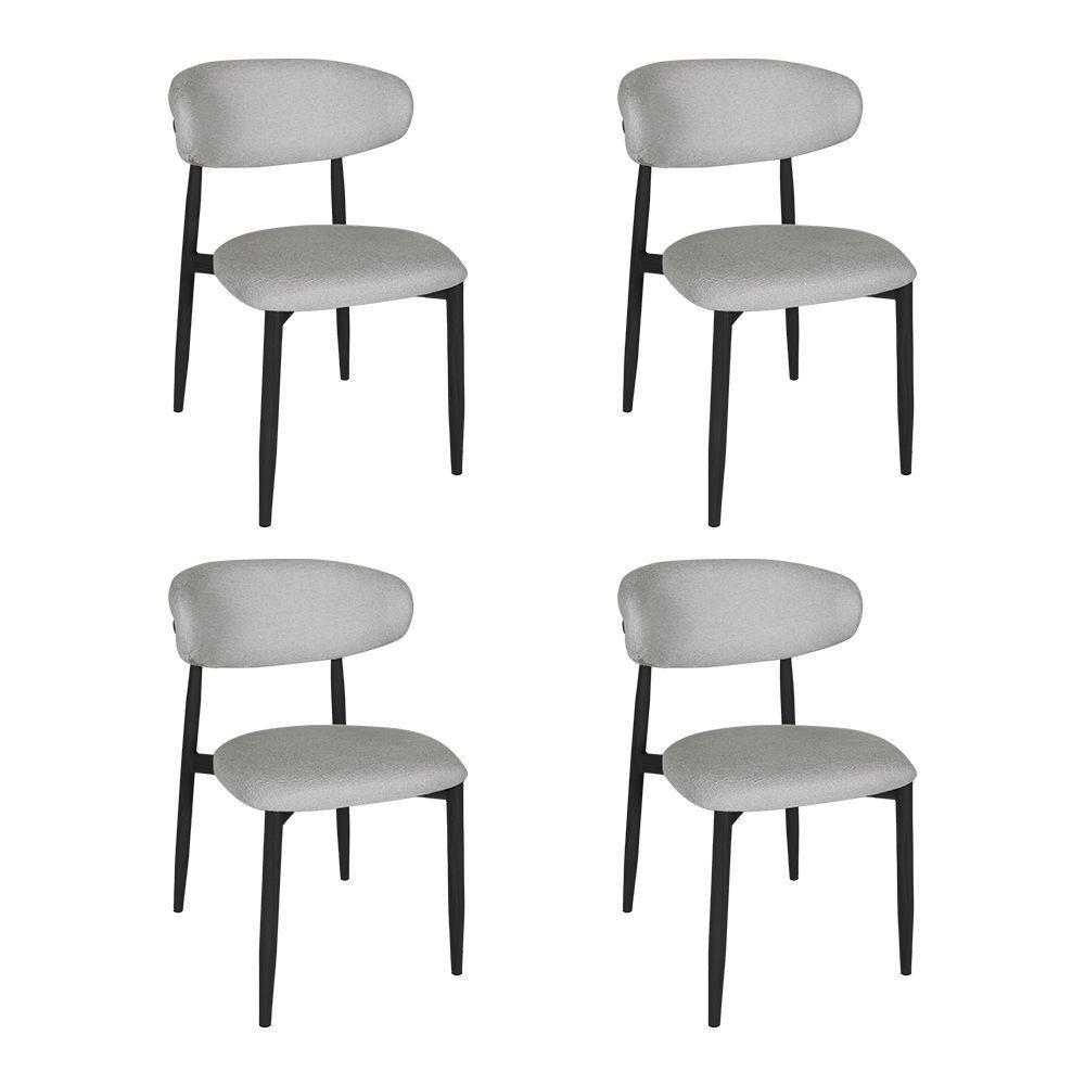 Kit 4 Cadeiras De Jantar Lucy Estrutura Aço Carbono Laminado Preto Com Estofado Linho Cinza - 1