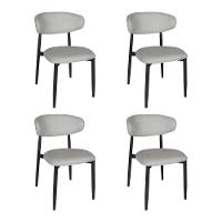 Kit 4 Cadeiras De Jantar Lucy Estrutura Aço Carbono Laminado Preto Com Estofado Linho Cinza - 1