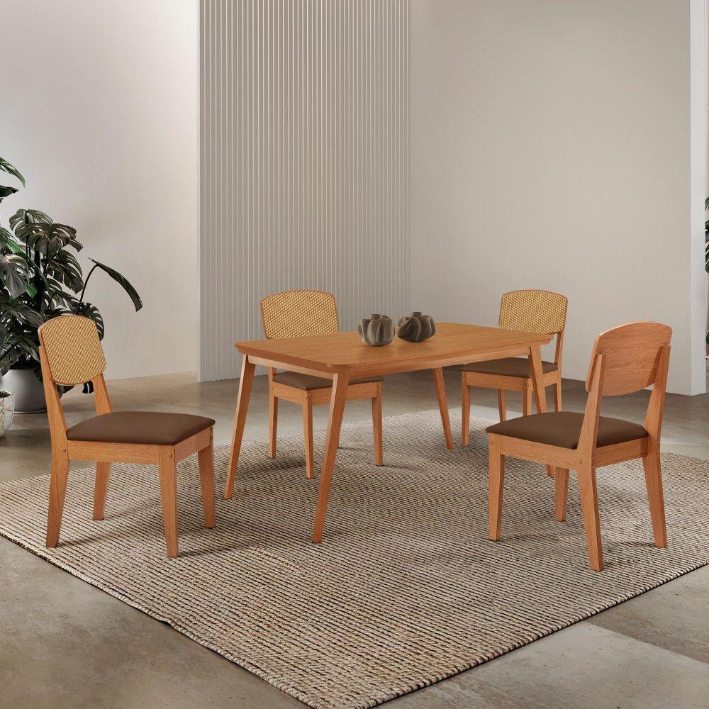 Mesa De Jantar Copper 120cm Tampo Mdf Laminado 4 Cadeiras Veludo Marrom/naturalle/naturalle - 1