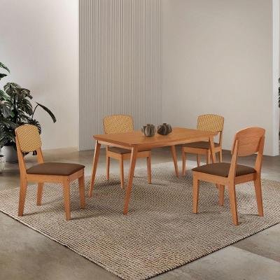 Mesa De Jantar Copper 120cm Tampo Mdf Laminado 4 Cadeiras Veludo Marrom/naturalle/naturalle