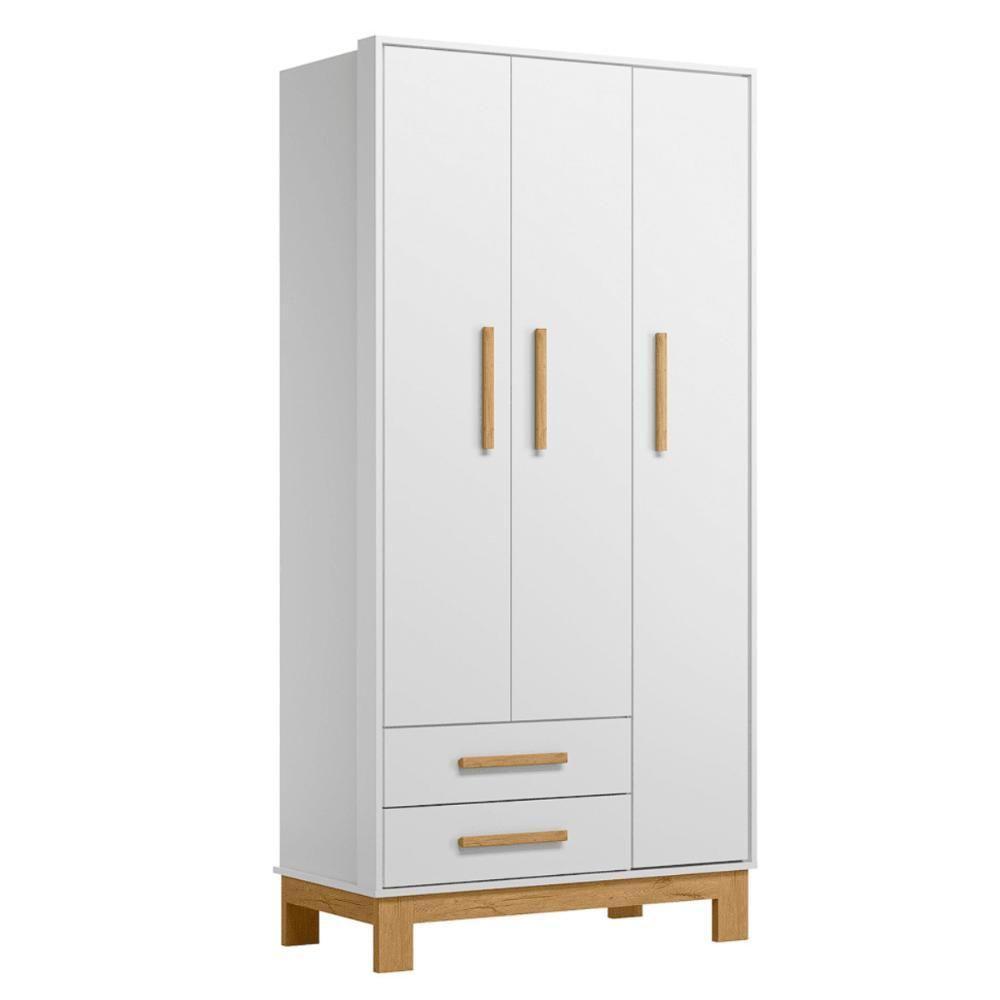 Guarda-roupa 3 Portas 2 Gavetas Luar Branco Acetinado - 2