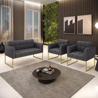 Namoradeira E 2 Poltronas Industrial Dourado Elisa Bouclê D03 - D?rossi Cor Grafite - 2