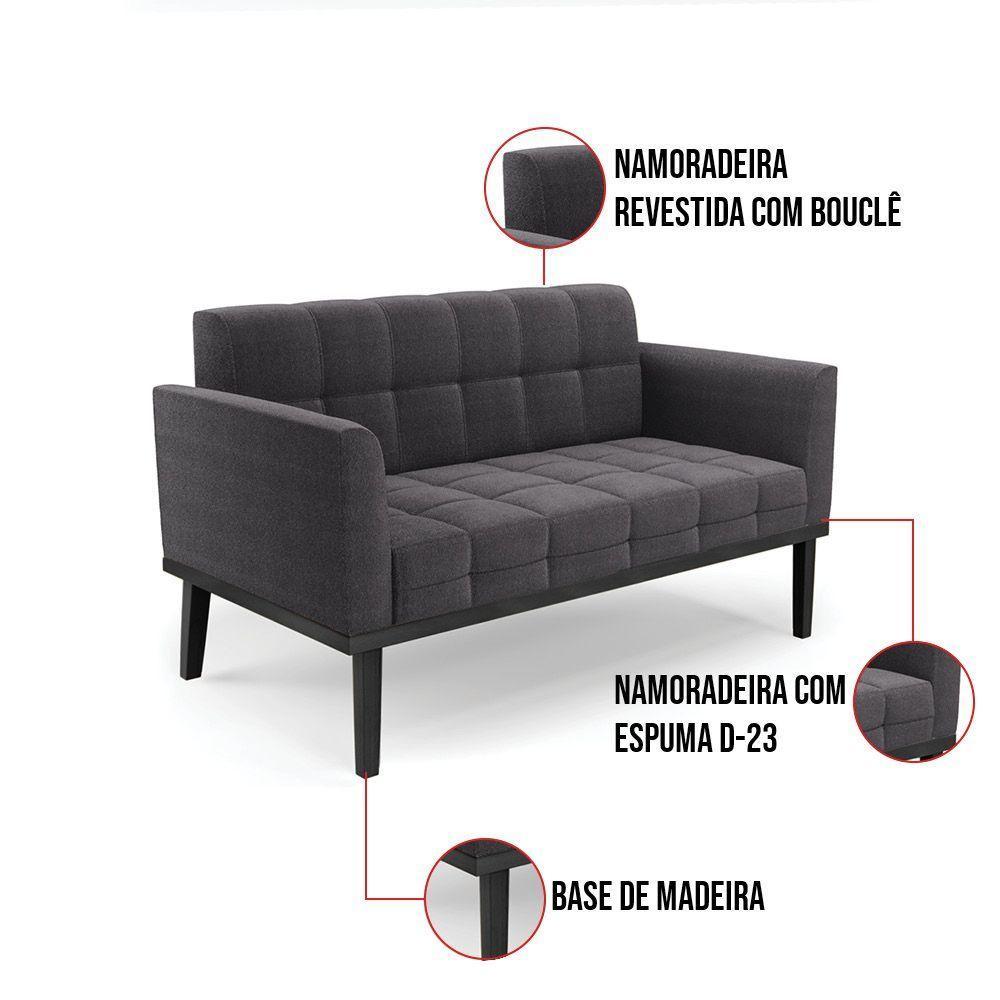 Namoradeira 2 Poltronas Base Madeira Fixa Pto Elisa Bouclê D03 - D?rossi Cor Grafite - 5