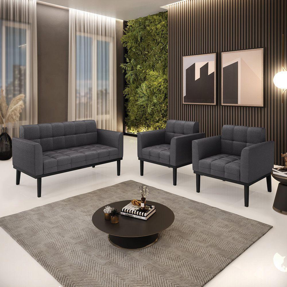 Namoradeira 2 Poltronas Base Madeira Fixa Pto Elisa Bouclê D03 - D?rossi Cor Grafite - 7