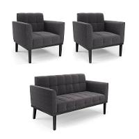 Namoradeira 2 Poltronas Base Madeira Fixa Pto Elisa Bouclê D03 - D?rossi Cor Grafite - 1