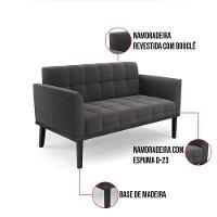 Namoradeira 2 Poltronas Base Madeira Fixa Pto Elisa Bouclê D03 - D?rossi Cor Grafite - 5