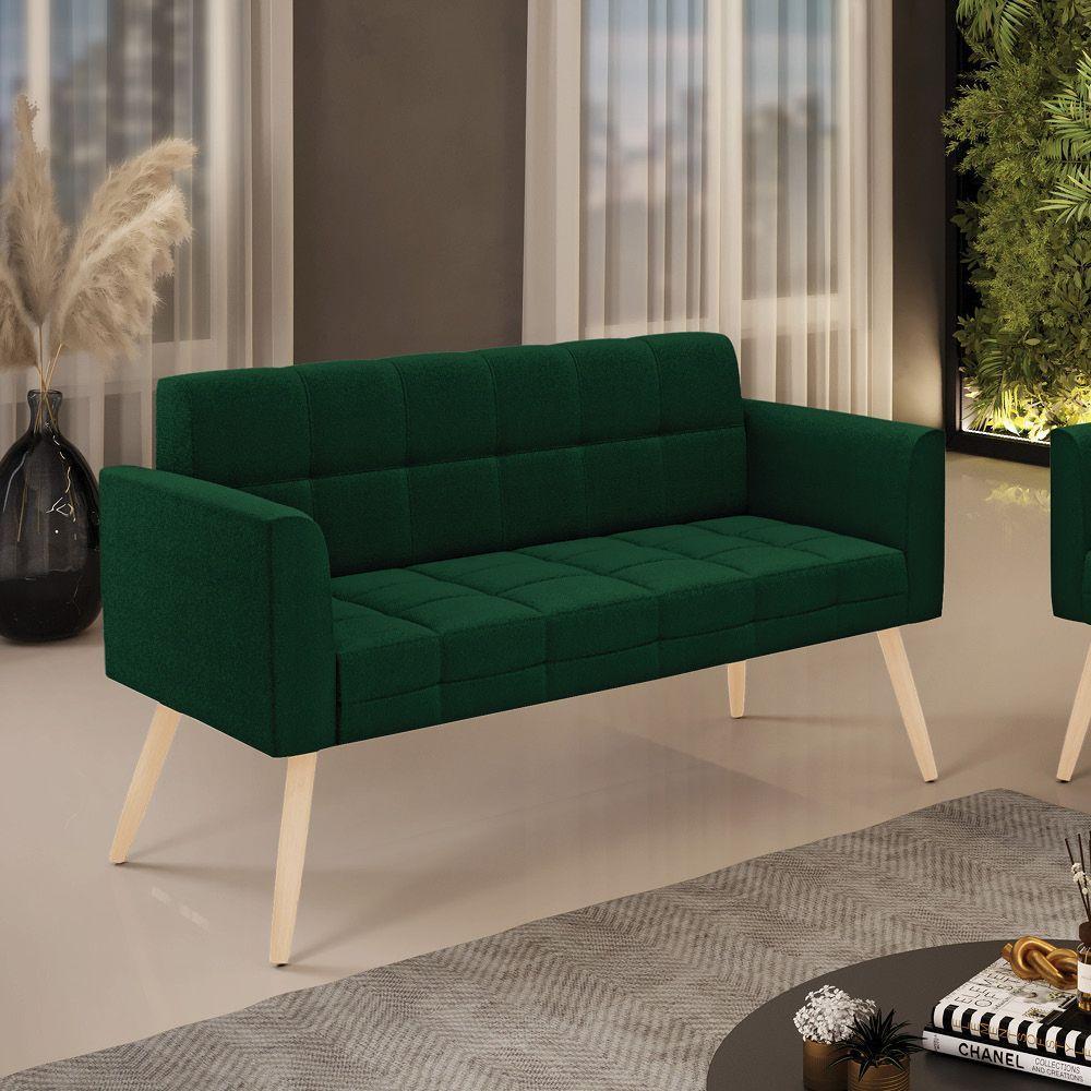 Sofá Namoradeira 2 Lugares Pé Palito Natural Elisa Bouclê D03 - D?rossi Cor Verde - 2