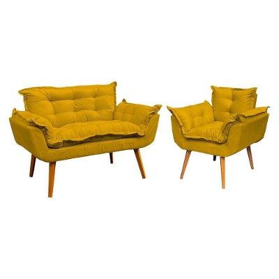 Kit Namoradeira Manicure + Poltrona Decorativa Para Sala Recepção Consultório Alice Suede