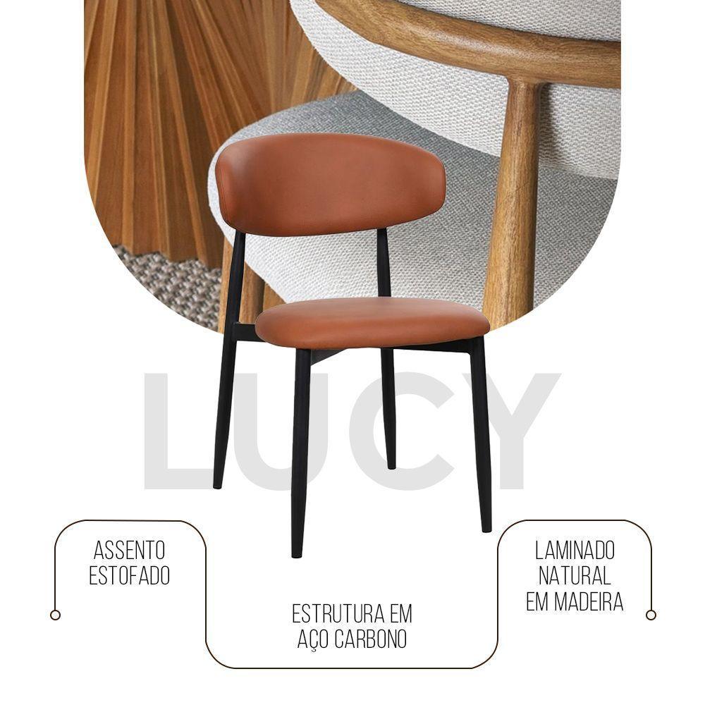 Kit 8 Cadeiras De Jantar Lucy Estrutura Aço Carbono Laminado Preto Com Estofado Poliuretano Caramelo - 2