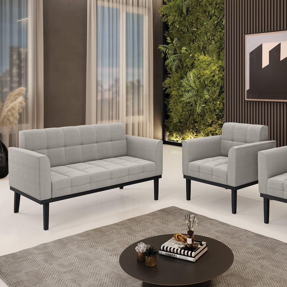 Namoradeira E Poltrona Base Madeira Fixa Pto Elisa Bouclê D03 - D?rossi Cor Cinza - 3