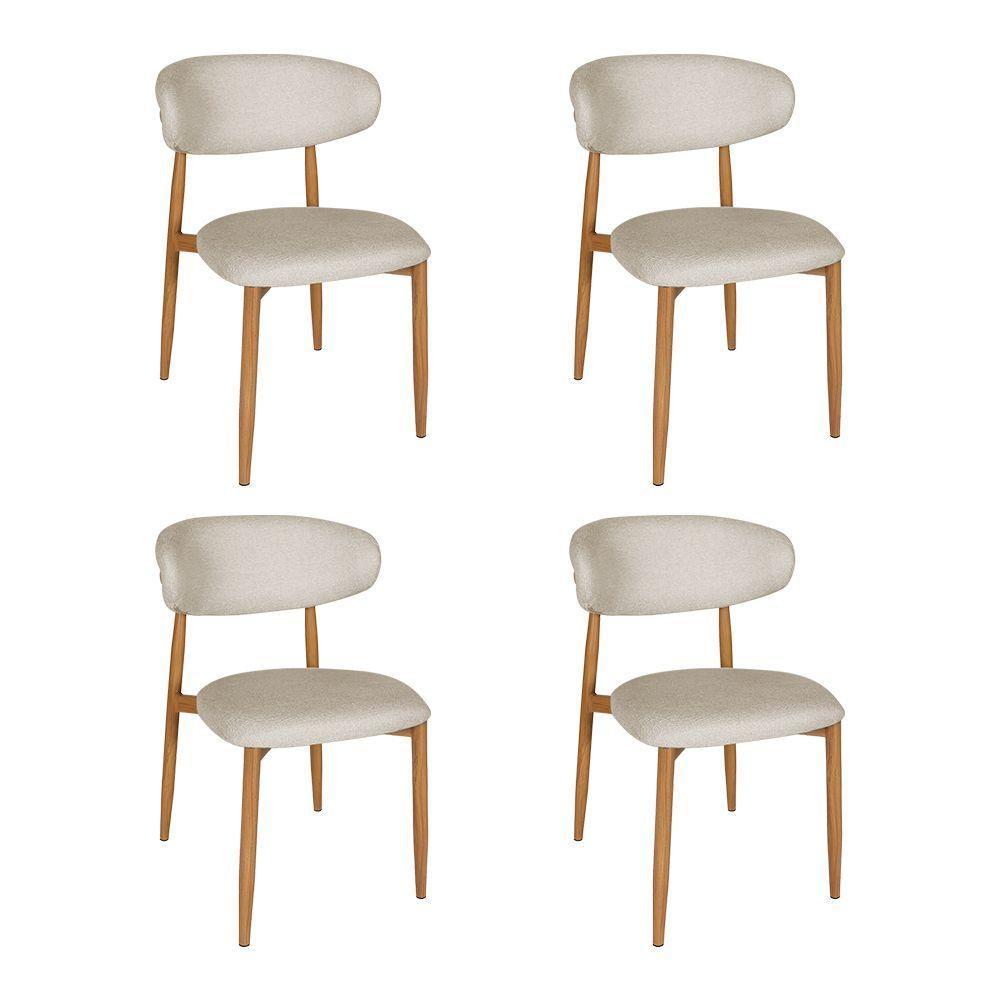 Kit 4 Cadeiras De Jantar Lucy Estrutura Aço Carbono Laminado Natural Com Estofado Linho Cru - 1