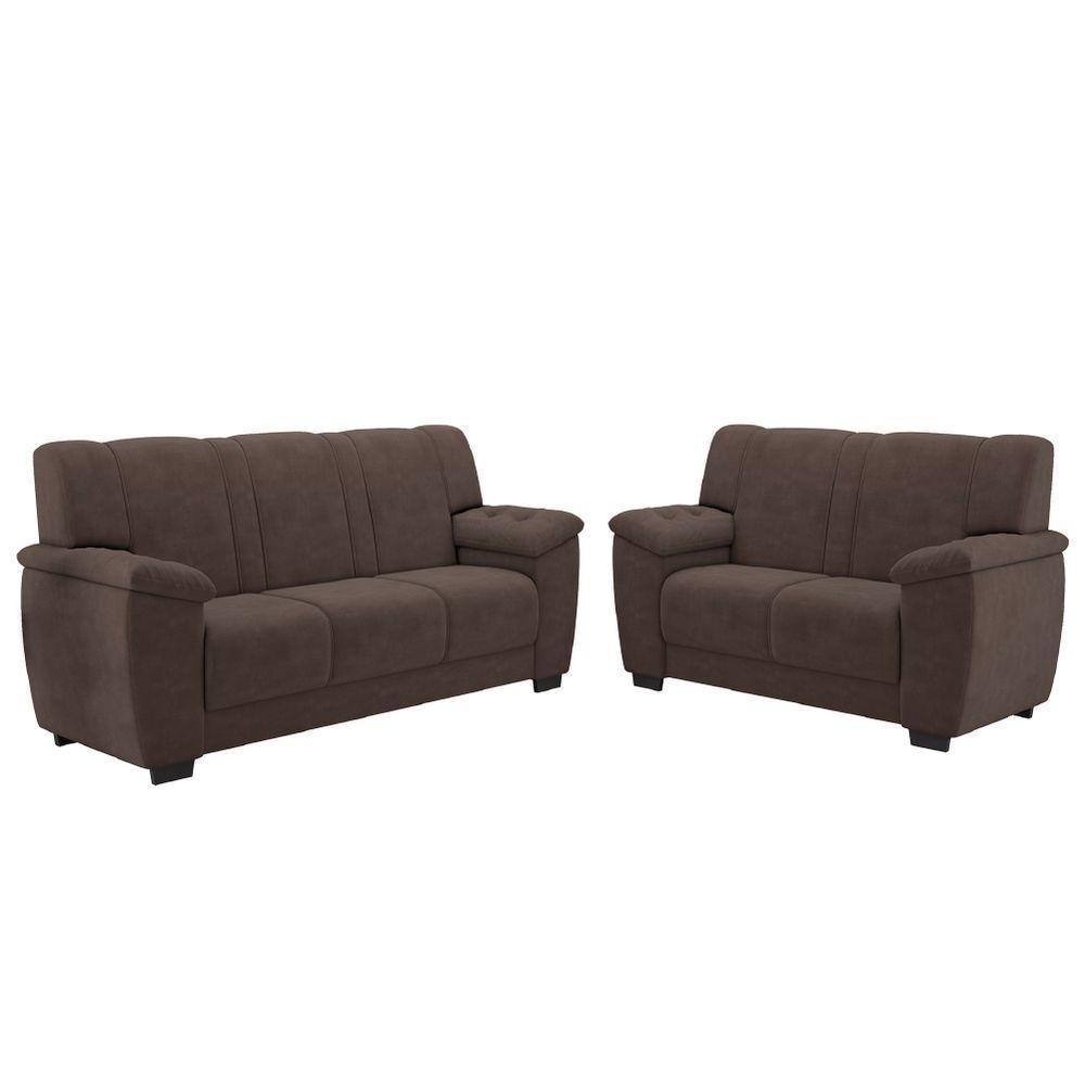 Conjunto De Sofá 2 E 3 Lugares Turim Veludo Luizzi Marrom - 1