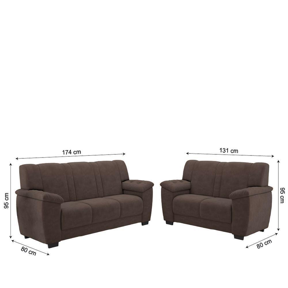Conjunto De Sofá 2 E 3 Lugares Turim Veludo Luizzi Marrom - 3