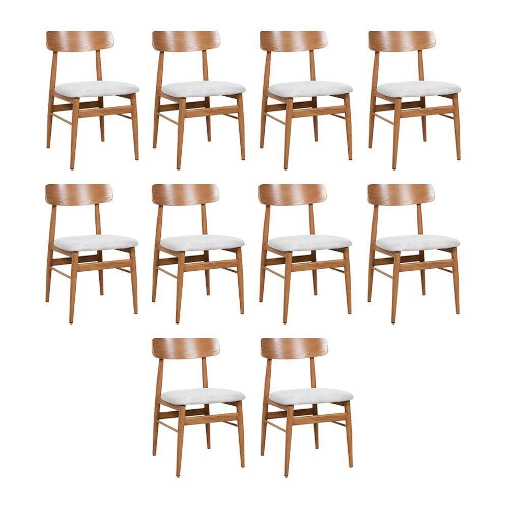 Kit 10 Cadeiras De Jantar Delta Estrutura Aço Carbono Laminado Natural Com Estofado Linho Cru - 1