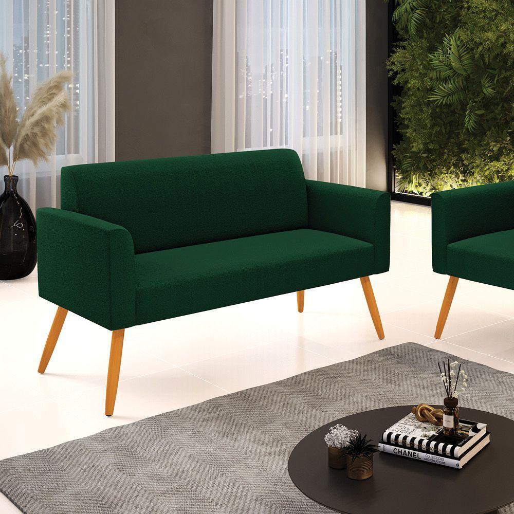 Sofá 2 Lugares Namoradeira Pé Palito Castanho Marisa Bouclê Verde D03 - D'rossi - 2